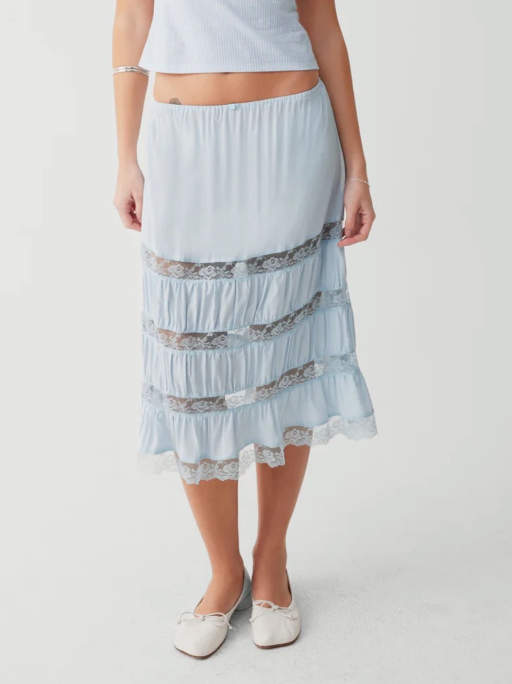 Frankie's Bikinis Light Blue Lace Midi Skirt